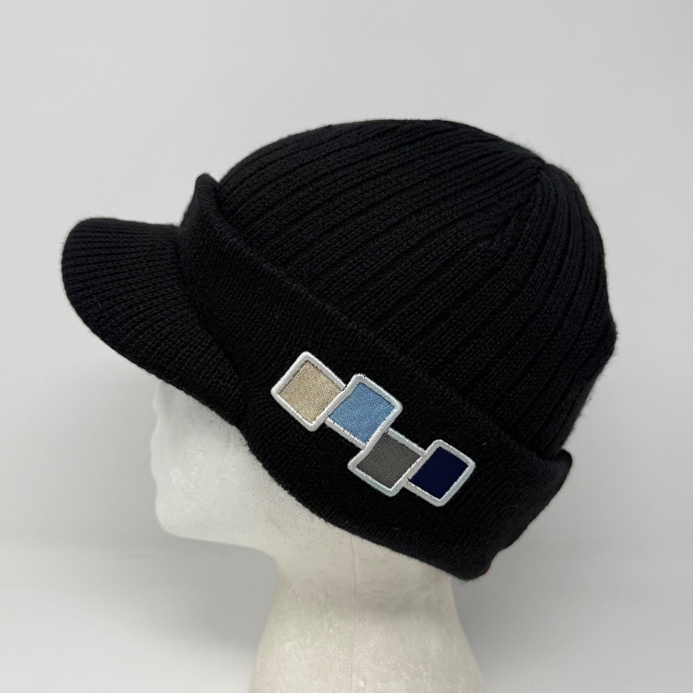 Foursquare Y2K Ribbed Knit Visor Beanie Hat Embroidered Logo Streetwear OSFM